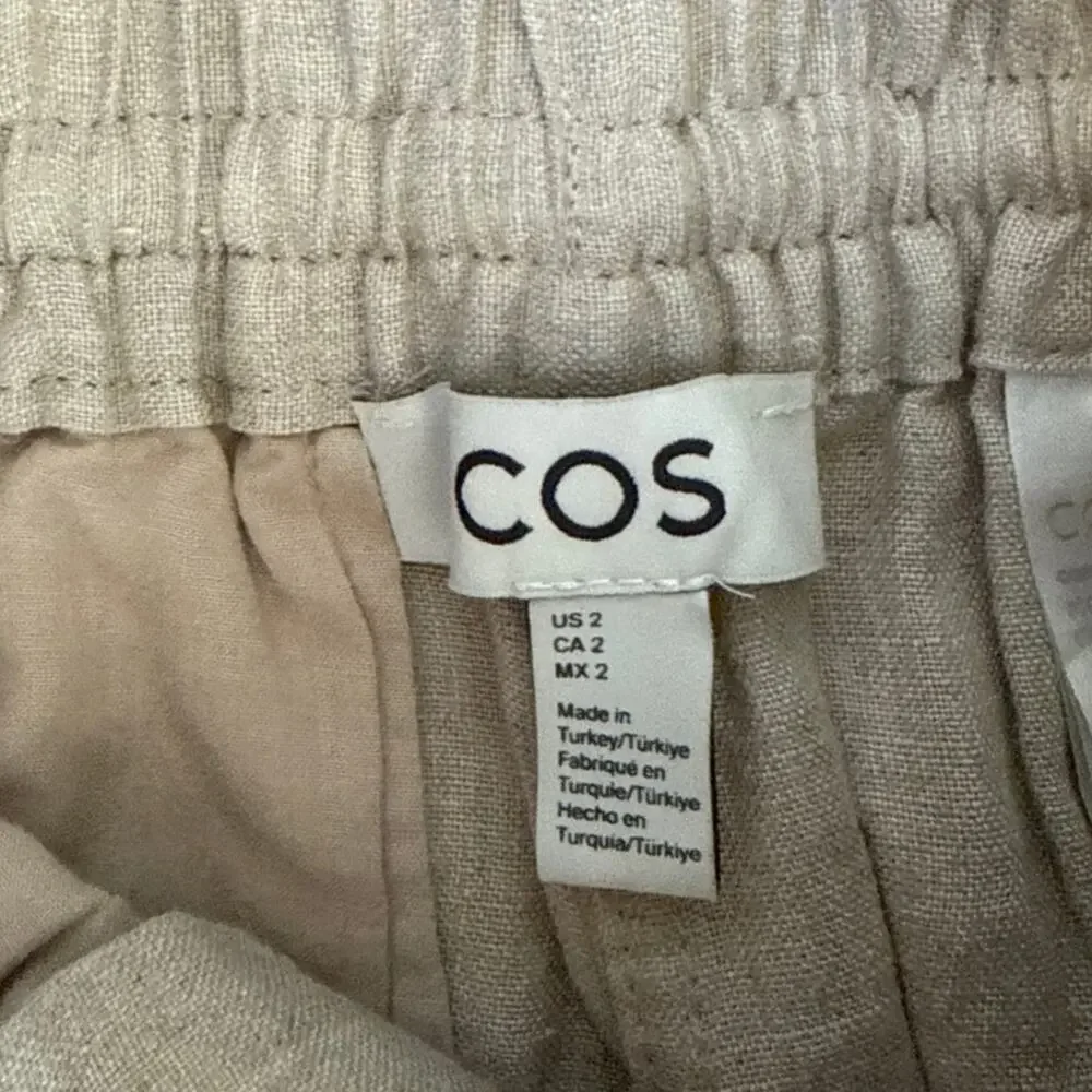 COS High Rise Wide Leg Tailored Linen Pants Beige 2 EUC